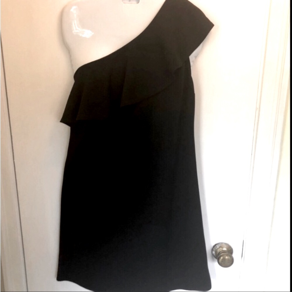 One Shoulder Ruffle Black Dress Size: M